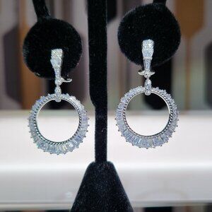 Judith Ripka Earrings Front Hoop Dangle Baguette CZ Diamonique NIB